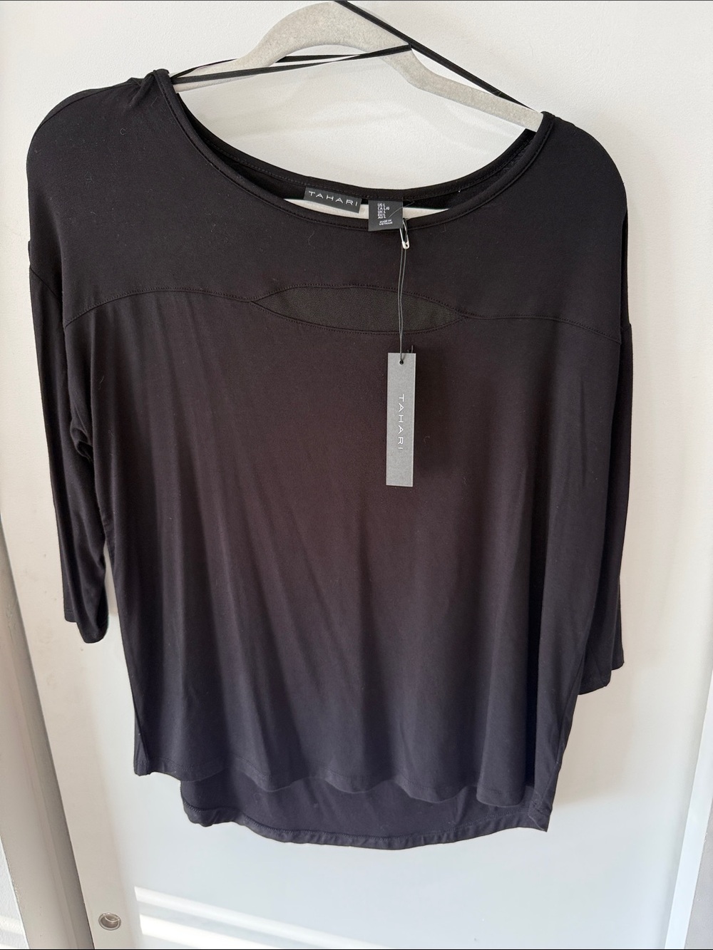 Tahari Black Relaxed Drop-Sleeve Long Sleeve Top